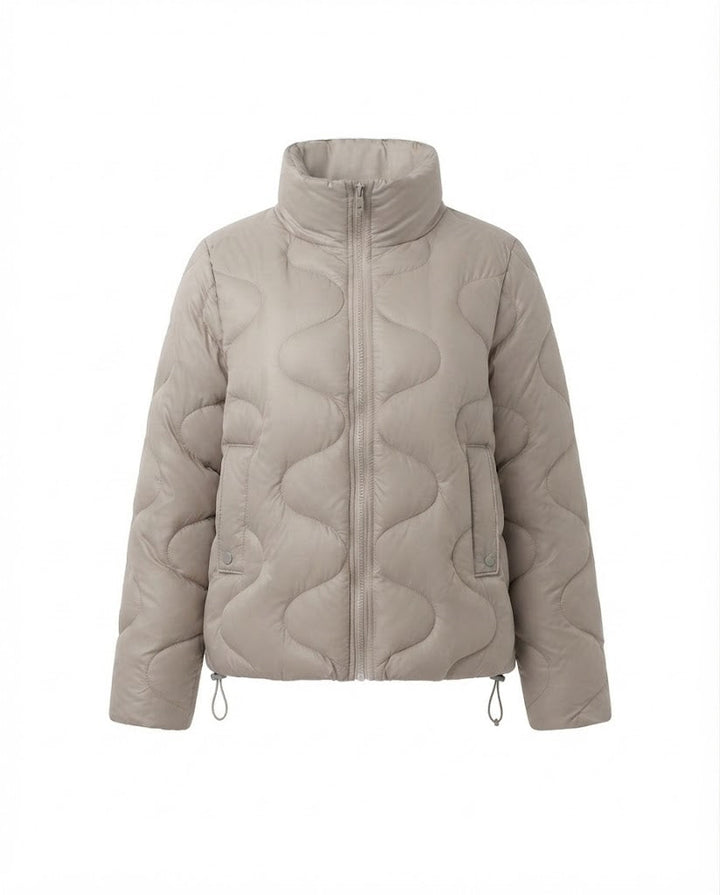 Damen Nano Kurze Gepolsterte Wellenstepp-Puffjacke mit Ergonomischem Stehkragen und Seitlichem Kordelzug
