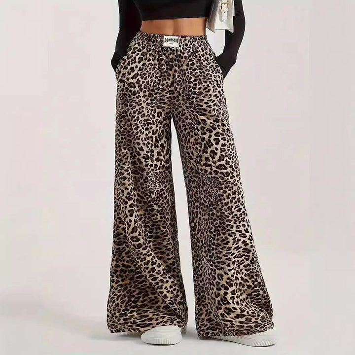 Drune | Hoch taillierte lässige gerade Hose mit Leopardenmuster