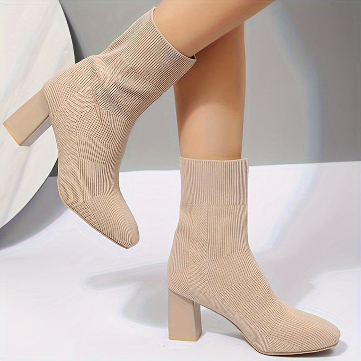 Drune | Strickstiefel Mit Halbhohem Schaft Und Blockabsatz