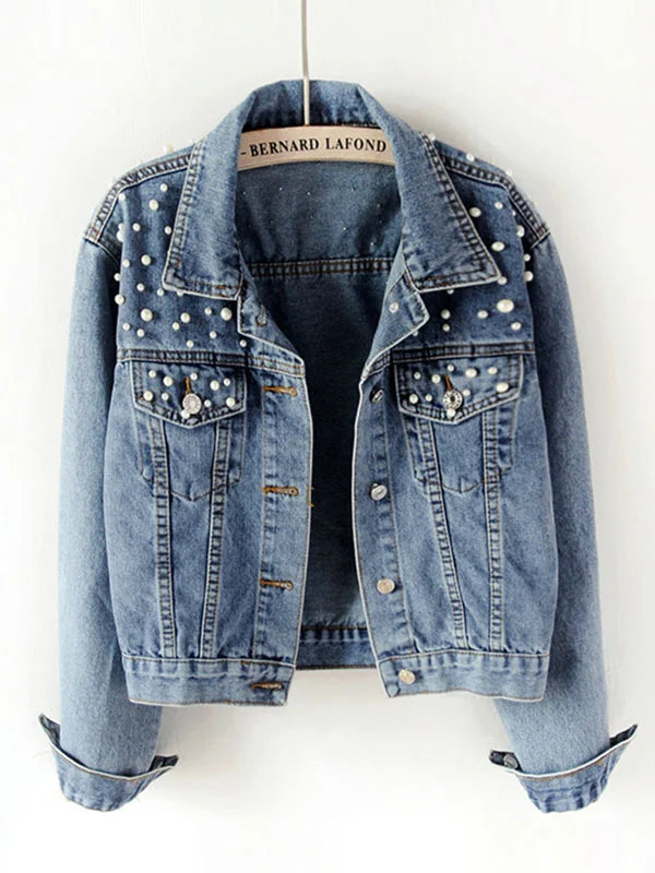 Drune | Casual Jeansjacke mit Perlen für Damen