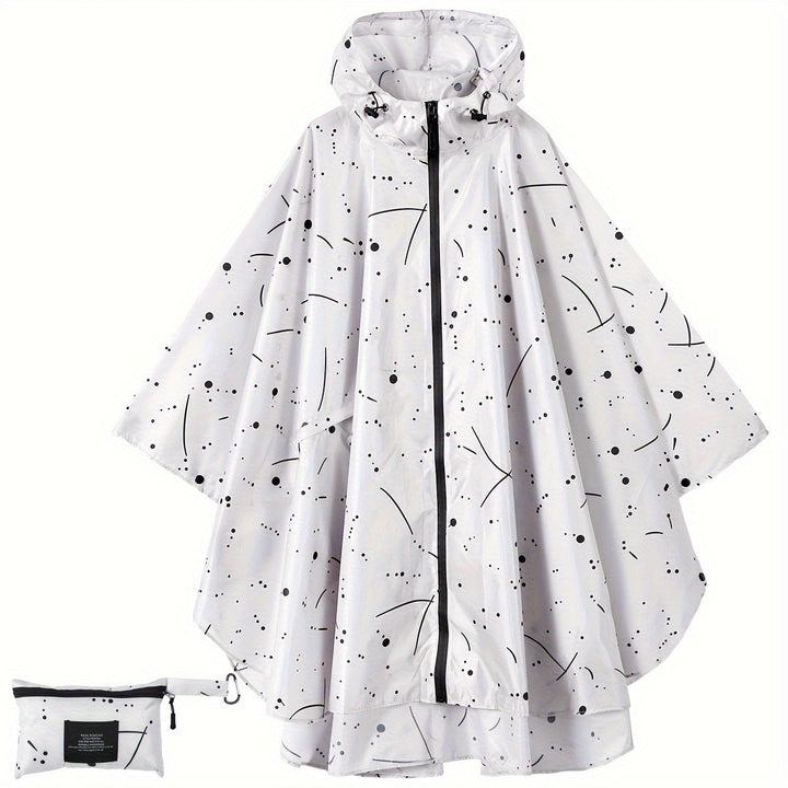 Drune | Sportliche Damen Regenponcho Mit Kapuze Und Geometrischem Muster