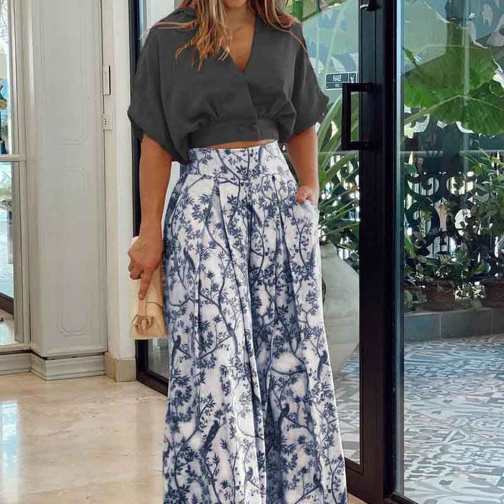 Drune | Zweiteiliges Set mit V-Ausschnitt und Hose mit weitem Bein