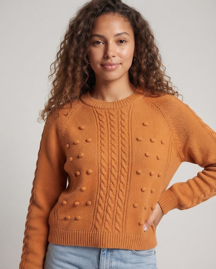 Damen Grobgestrickter Pullover mit Zopfmuster und Noppenstruktur Drune