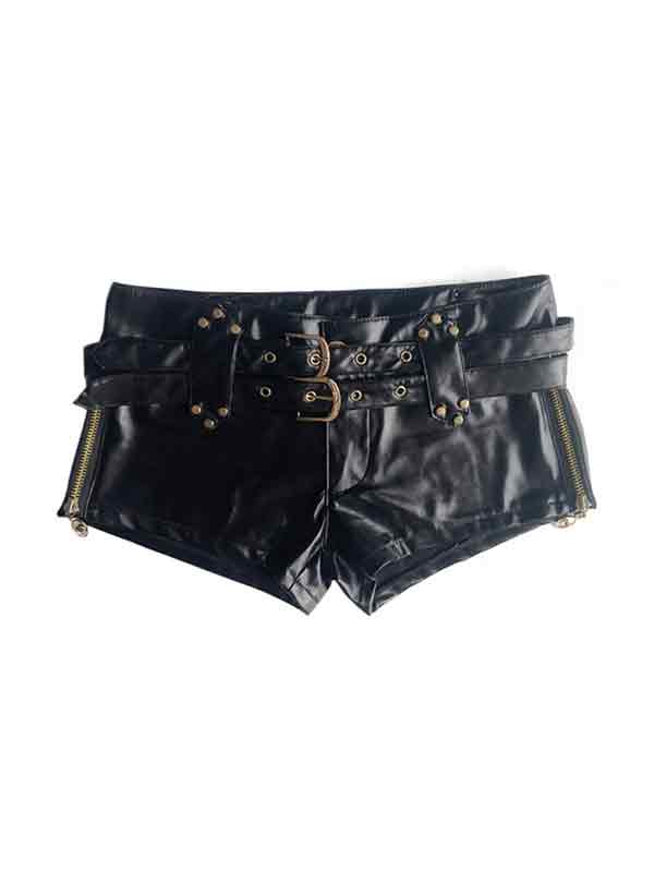 Drune | Punk Pu Leder Hohle Shorts