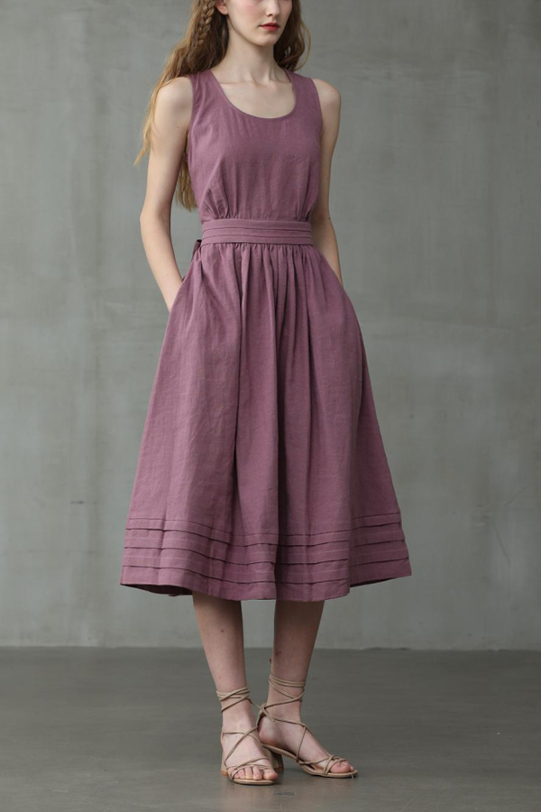 Drune | Cross Back O-Hals Maxikleid Leinen