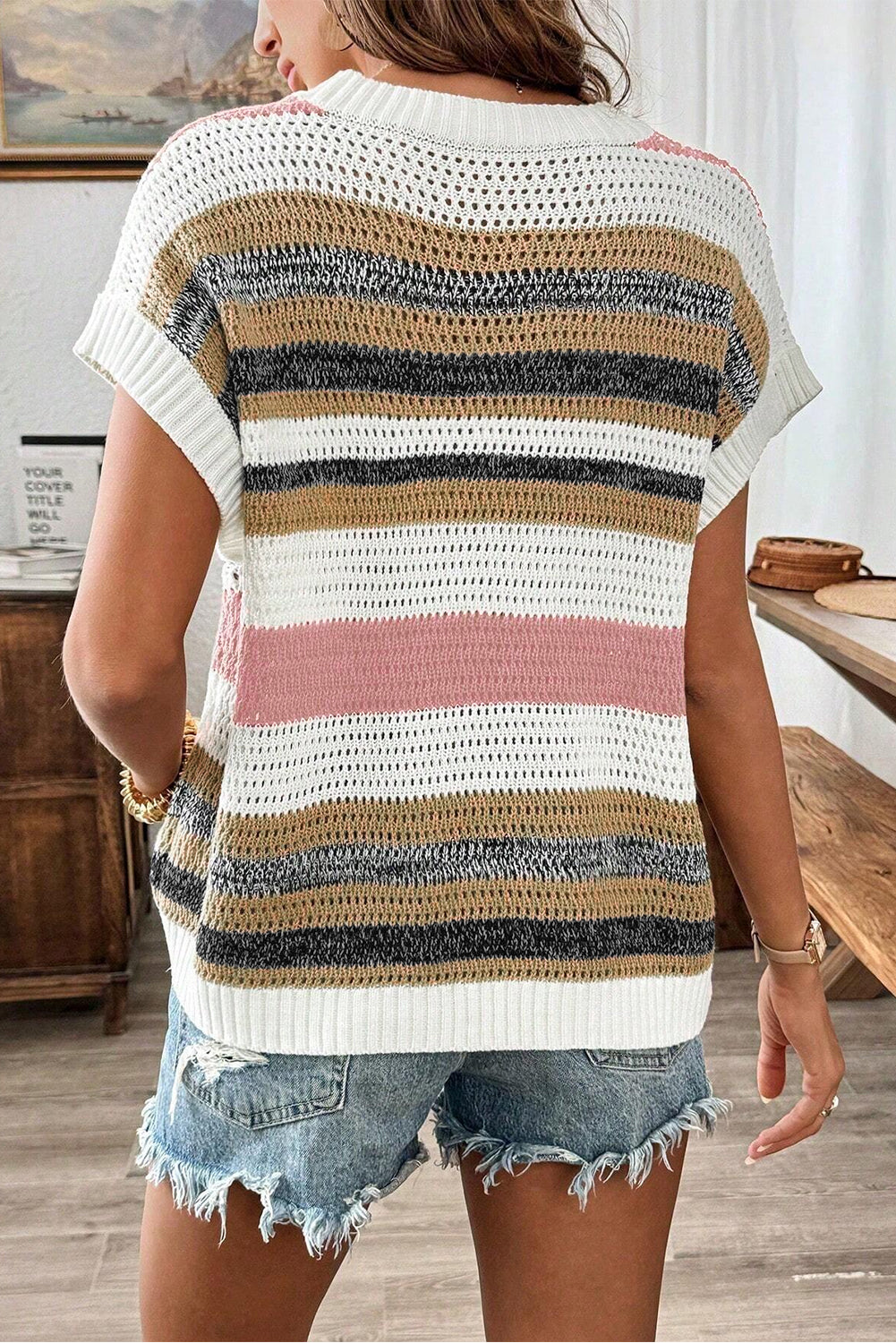 Drune | Stricktop mit Farbblock und Lochmuster für Frauen