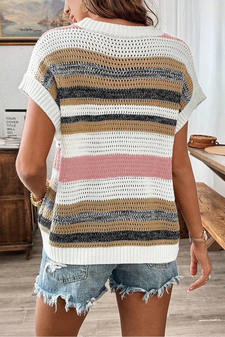 Drune | Stricktop mit Farbblock und Lochmuster für Frauen