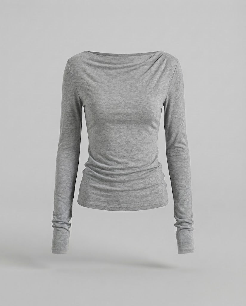 Damen Schmal geschnittenes Off-Shoulder-Longsleeve aus feinem Stretchjersey Drune