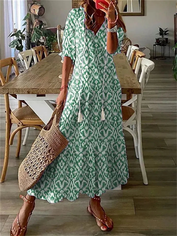 Drune | Elegante Maxikleid mit V-Ausschnitt und Blumenmuster