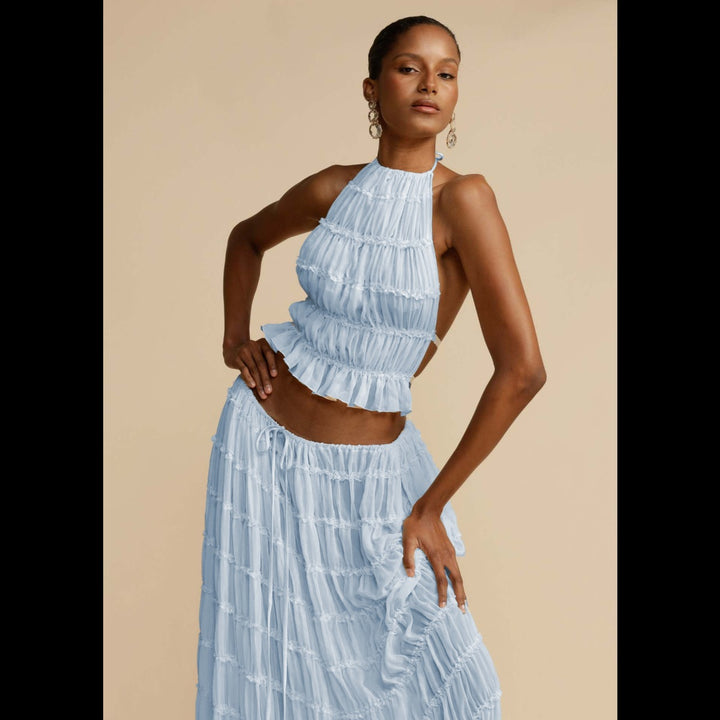 Drune | Neckholder Spitzenweste langes Kleid Set