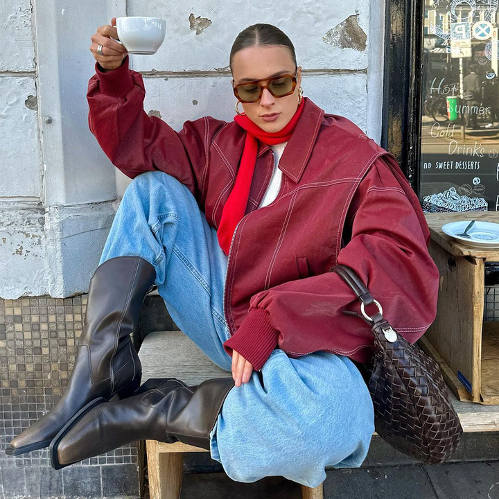 Drune | Oversized-Jacke mit roten Kontrastnähten