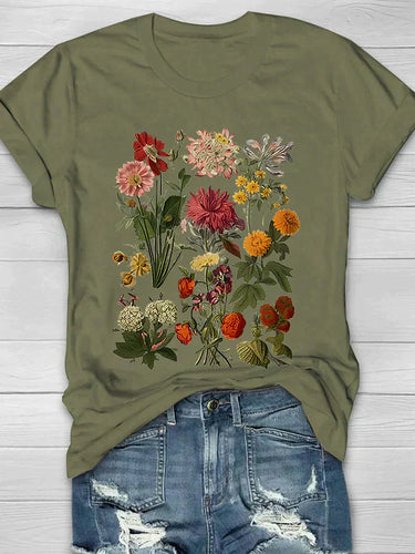 Drune | Weinlese Blumen T-shirt Retro Stil Für Lässige Chic