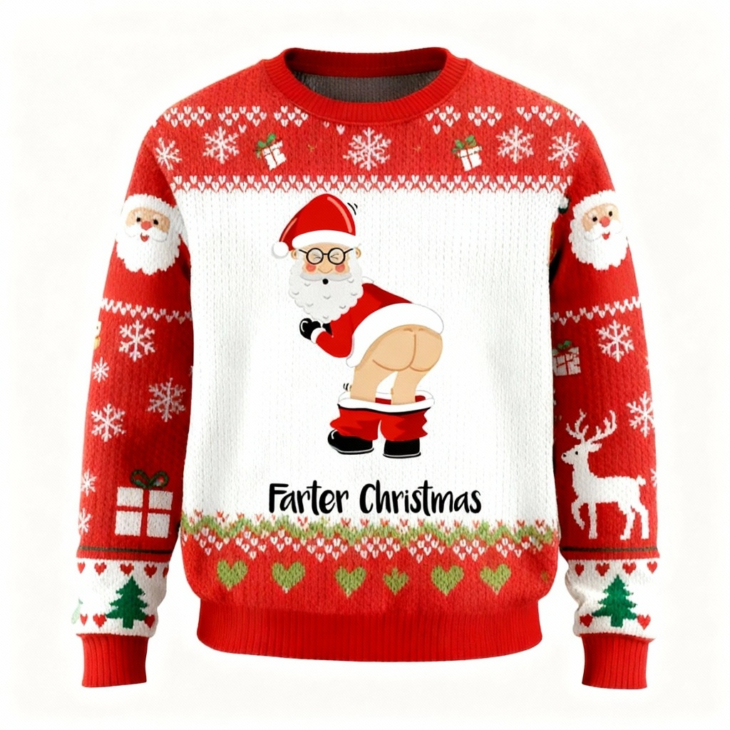 Drune | Goofy Santa Cartoon Muster Hässlicher Pullover - Unisex Weihnachtsfeier-Essential