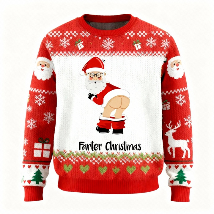 Drune | Goofy Santa Cartoon Muster Hässlicher Pullover - Unisex Weihnachtsfeier-Essential