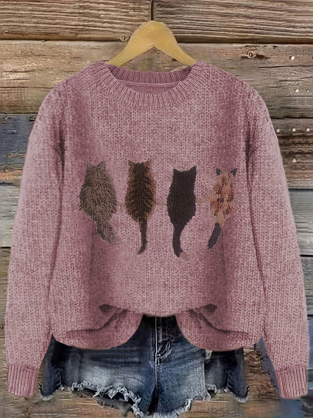 Drune | Strickpullover mit Katzendesign Acrylmischung Komfortabel und Stilvoll
