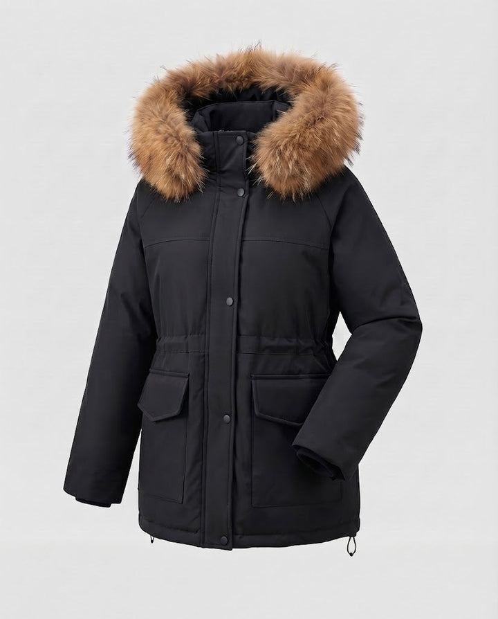 Damen Wattierter Thermo-Parka mit großvolumiger Kunstfellkapuze und Utility‑Taschen Drune
