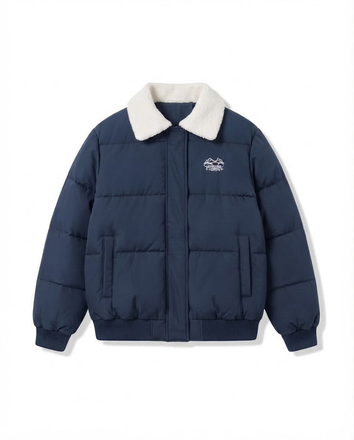 Damen städtischer boxy Puffer mit Sherpa-Schalkragen, gestepptem Quadratmuster und elastischen Rippbündchen