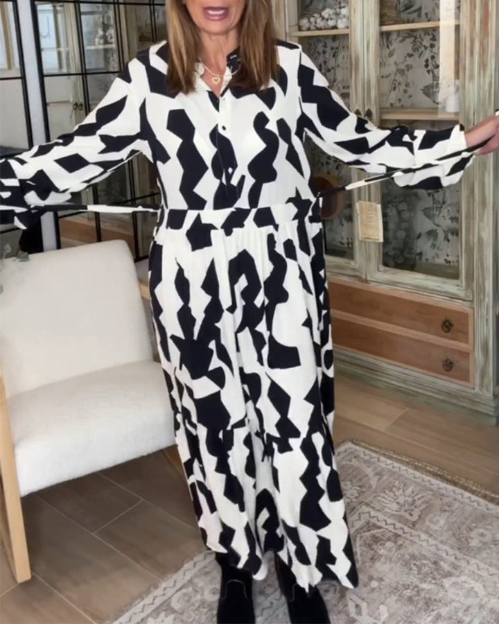 Drune | Bedrucktes Lässiges Maxikleid mit Langen Ärmeln