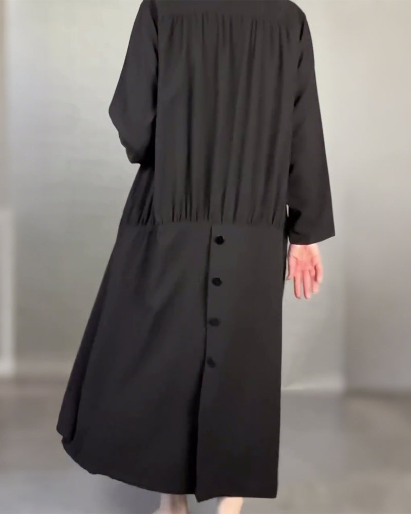 Drune | Plus Size Kleid mit Knöpfen in Unifarbe
