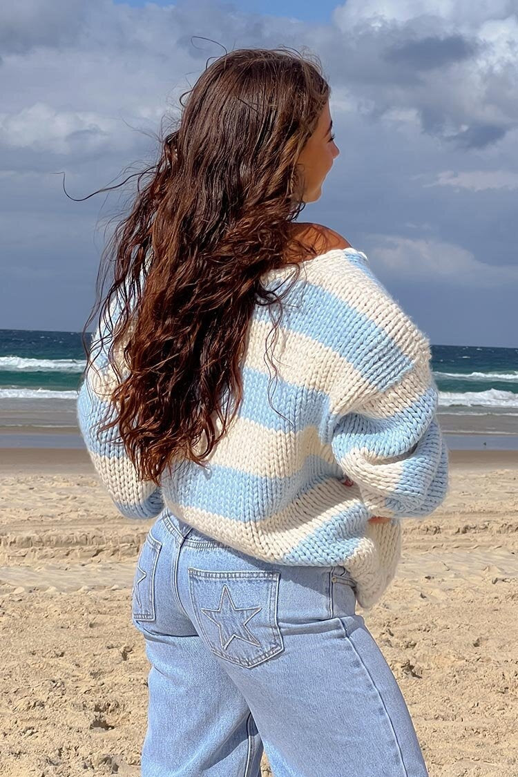 Drune | Cozy off-the-shoulder striped knit sweater for autumn layers