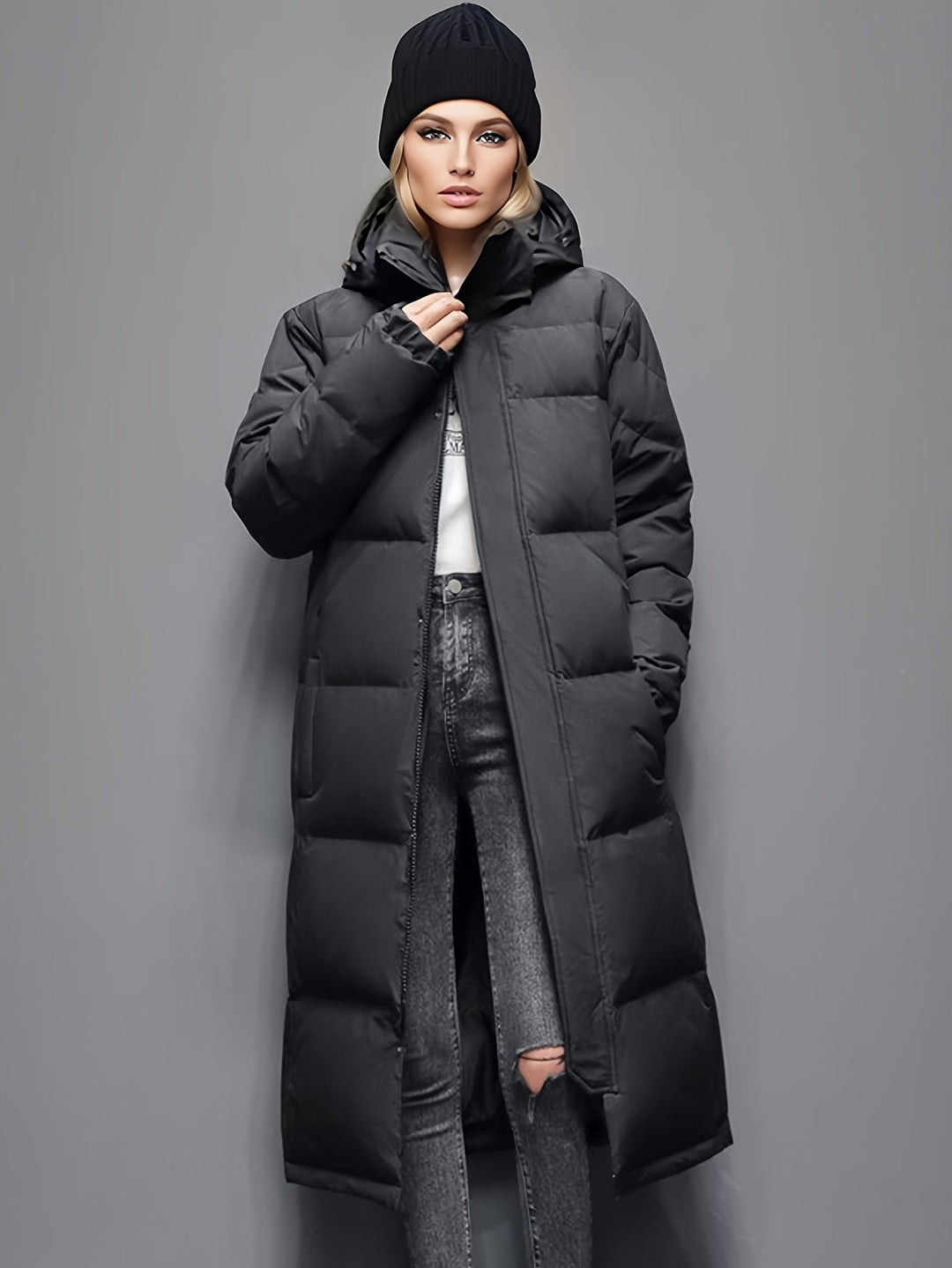 Drune | Stylischer Puffer langer Wintermantel mit Kapuze und Polsterung perfekt für Outdoor-Aktivitäten