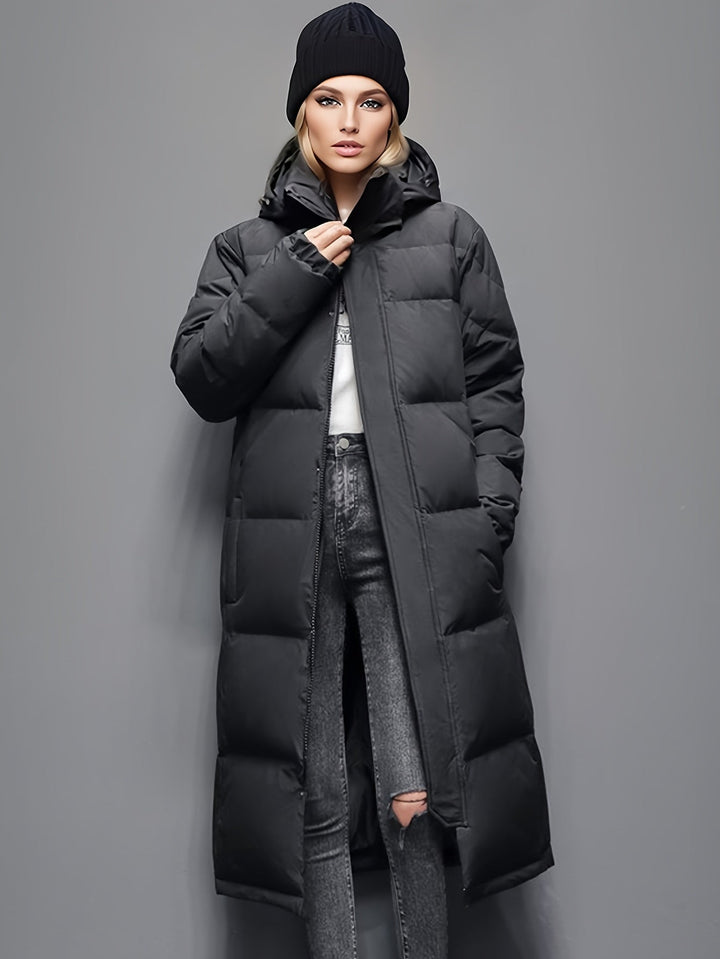 Drune | Stylischer Puffer langer Wintermantel mit Kapuze und Polsterung perfekt für Outdoor-Aktivitäten