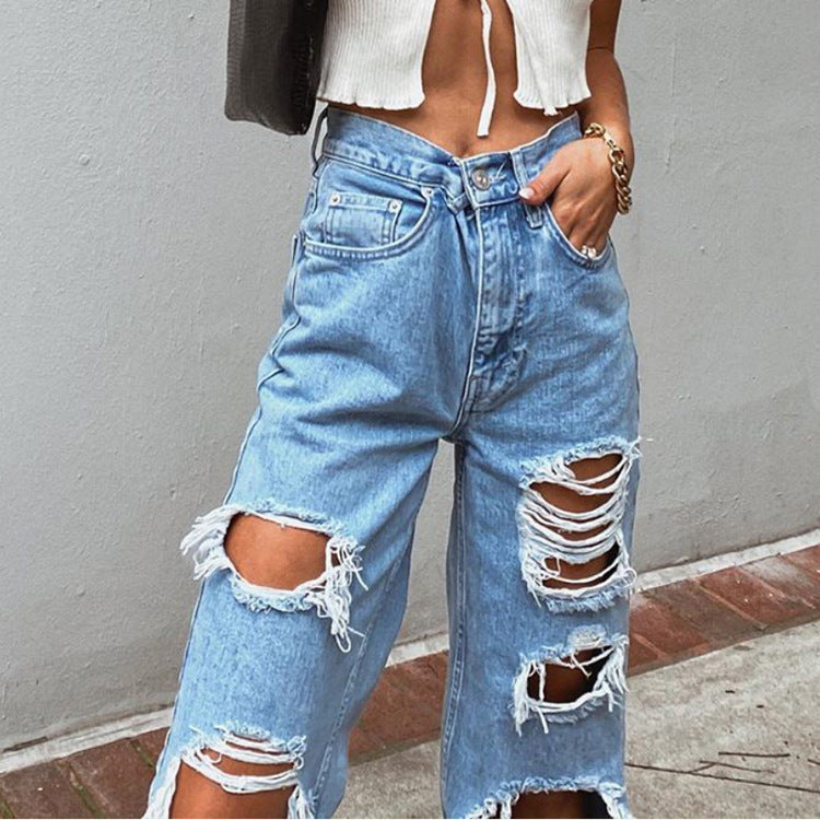 Drune | Damenjeans mit Rissen und Washed-Effekt