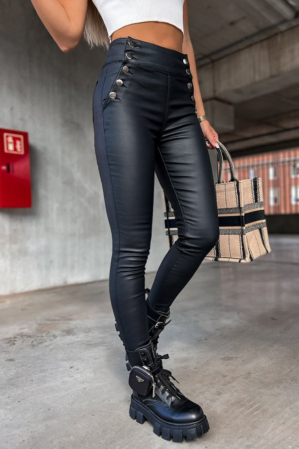 Drune | Jingle High Rise Knopf Faux Leder Leggings