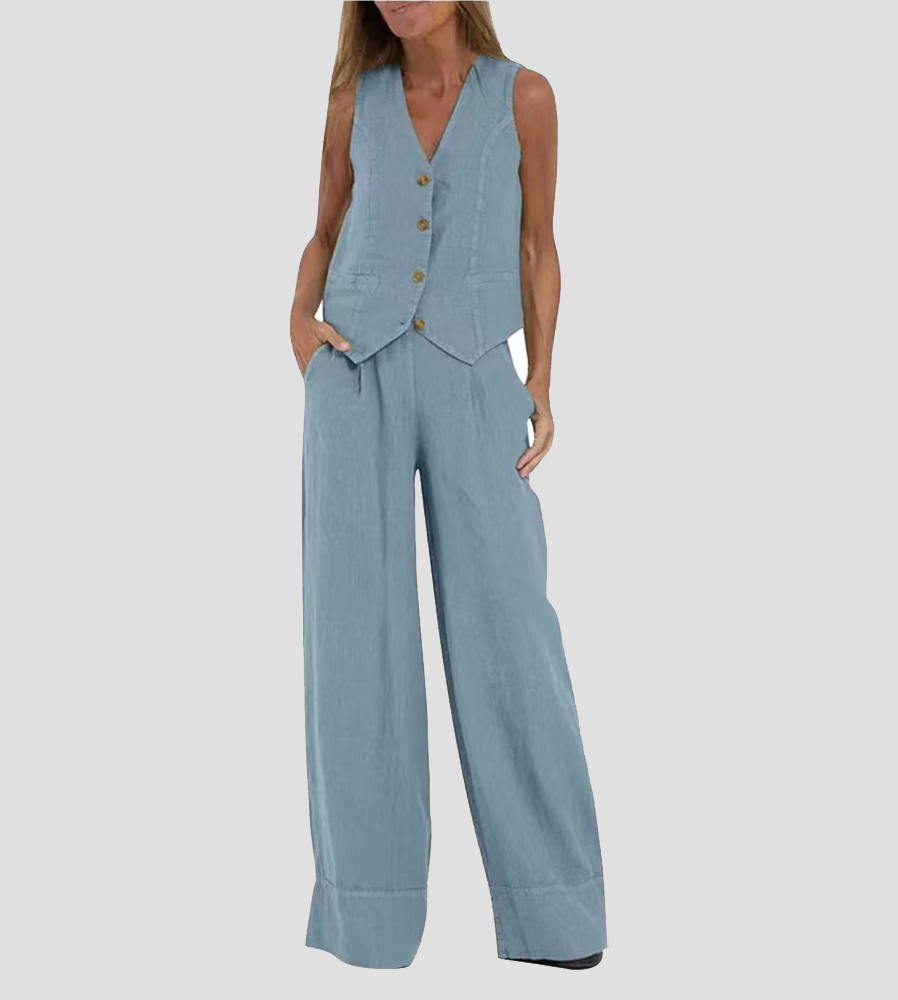 Drune | Knopf-Weste & Weit Geschnittene Hose Set