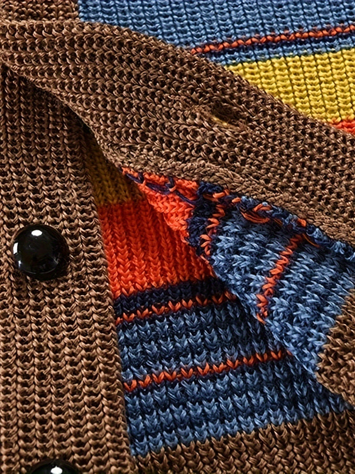 Drune | Großer Gestrickter Herren Strickjacke Mit Kontrastierenden Farben