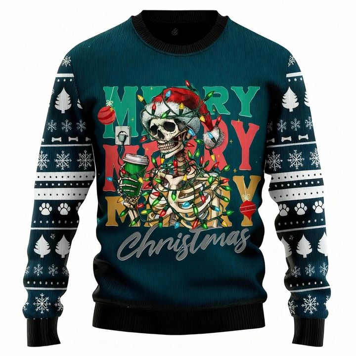 Drune | Buntes Skull-Print - Vintage Weihnachtsikone Hässlicher Pullover