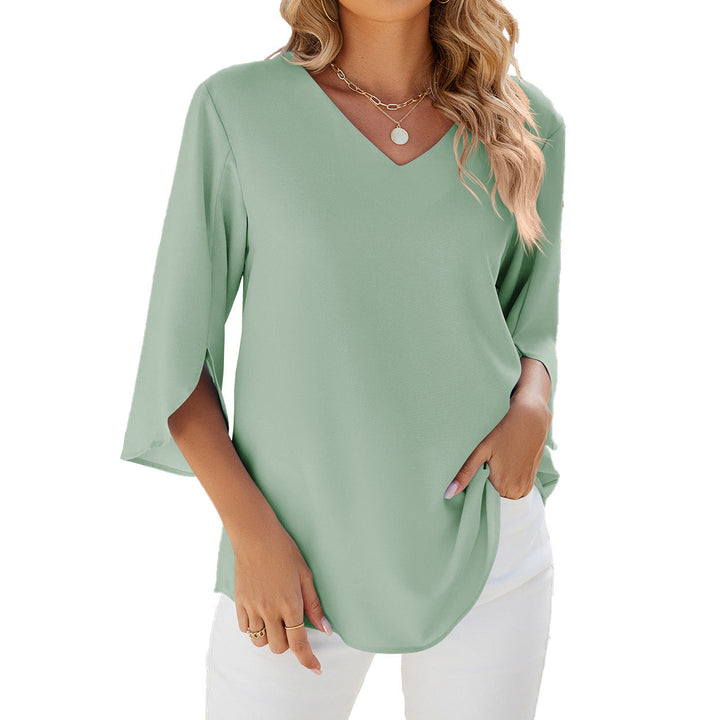 Drune | Lockeres Chiffon Blusentop Mit V-Ausschnitt