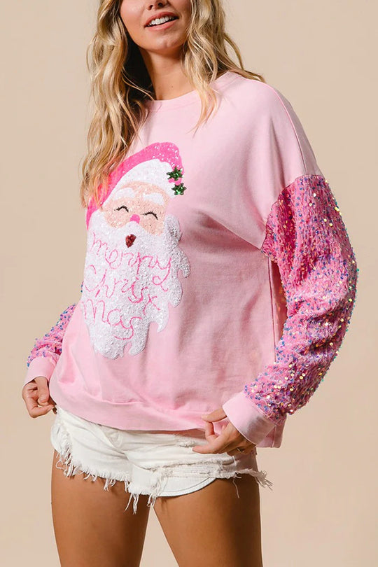Drune | Weihnachten Lässig Locker Rundhals Pailletten Ärmel Sweatshirt