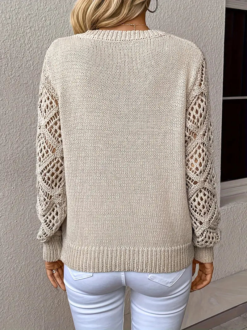 Drune | Sweater - Moderner gehäkelter Ärmel V-Ausschnitt Sweatshirt