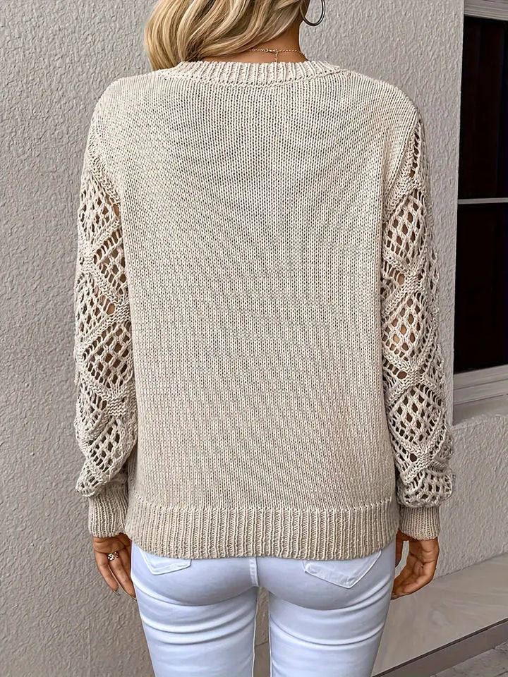 Drune | Sweater - Moderner gehäkelter Ärmel V-Ausschnitt Sweatshirt