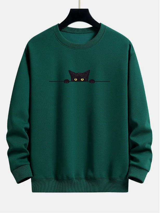Drune | Relax Fit Sweatshirt Mit Schwarzem Katzenprint