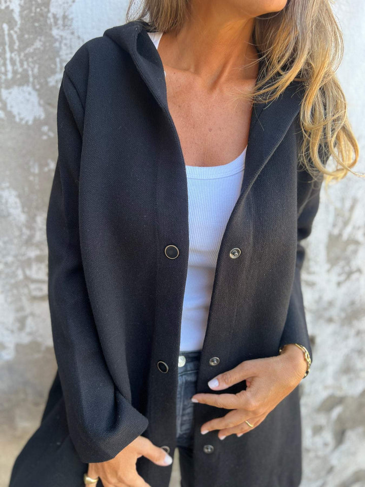 Drune | Lange Jacke - Wollmischung - Knopfverschluss mit Kapuze - Bequeme Passform