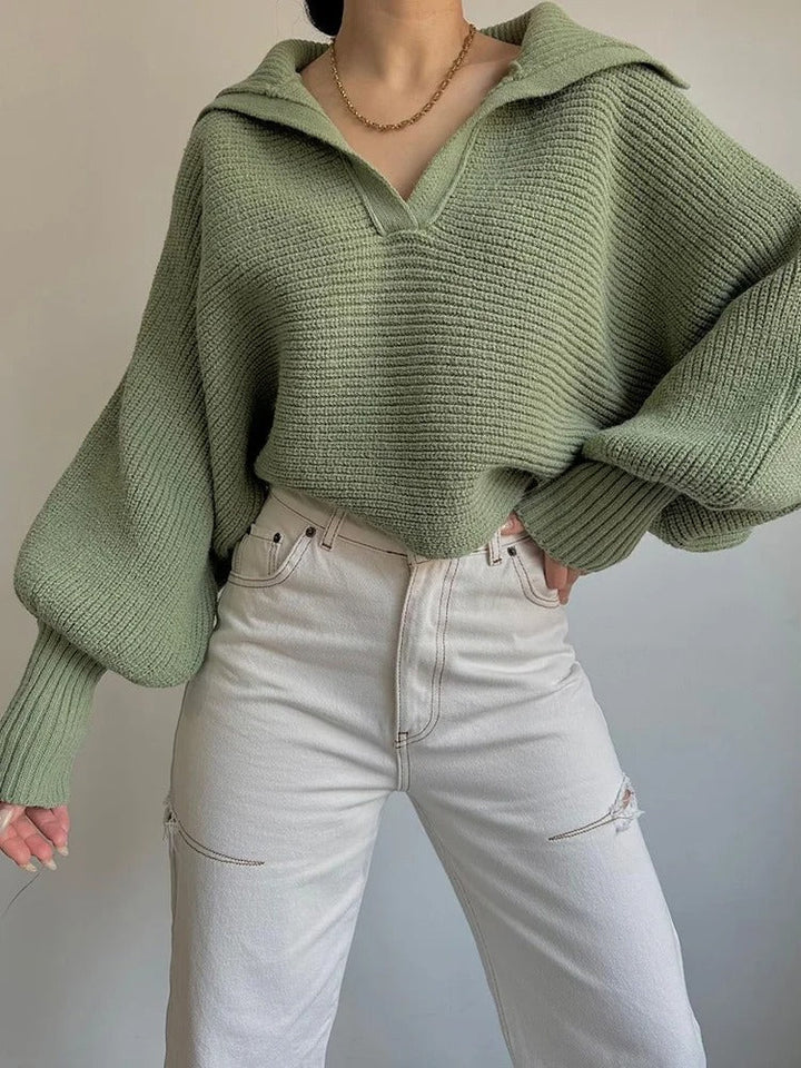 Drune | Strickpullover mit Laternenärmeln und offenem Kragen