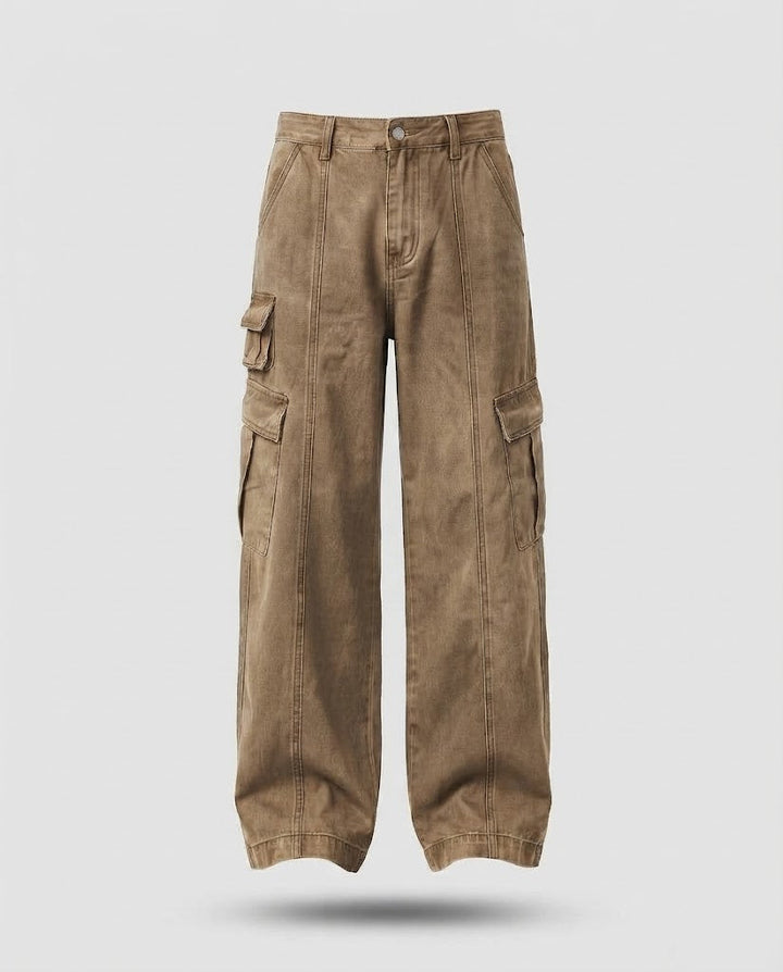 Herren Weite Utility-Cargo-Palazzo-Hose mit Mehrfach-Taschen und sichtbaren Steppnähten Drune