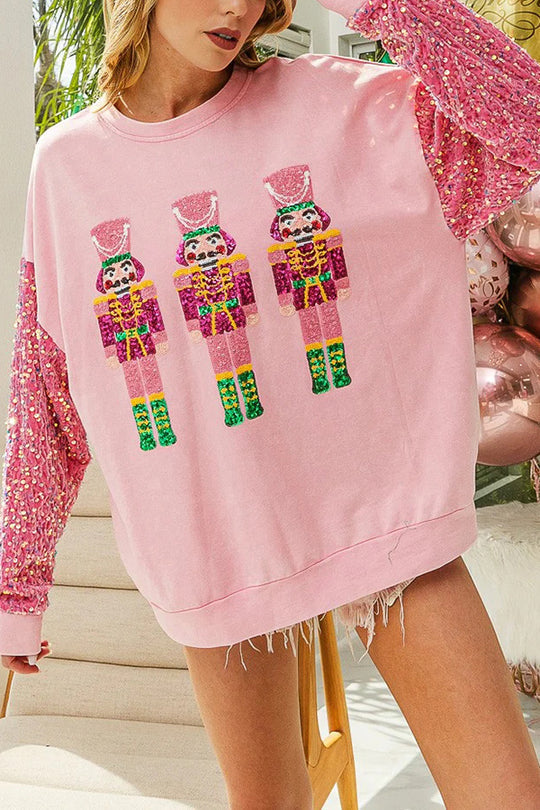 Drune | Weihnachten Lässig Locker Rundhals Pailletten Ärmel Sweatshirt