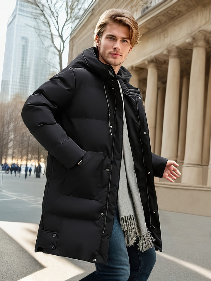 Drune | Mittellange Kapuzen Puffer Nicht-Dehnbar Reißverschlussleiste Winterjacke Für Herren - Perfekt für Outdoor-Aktivitäten
