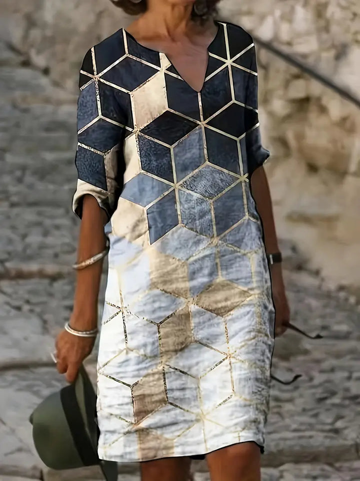 Drune | Elegantes Midi-Kleid mit Geometrischen Mustern