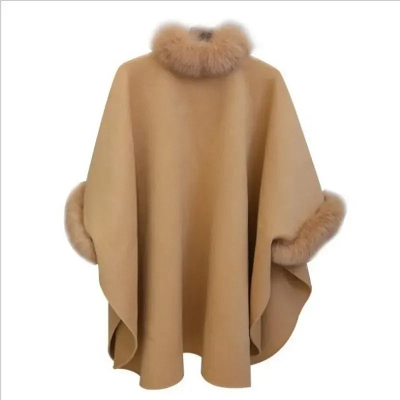 Drune | Cape-Jacke - eleganter Damen-Cape mit Kunstpelz-Besatz