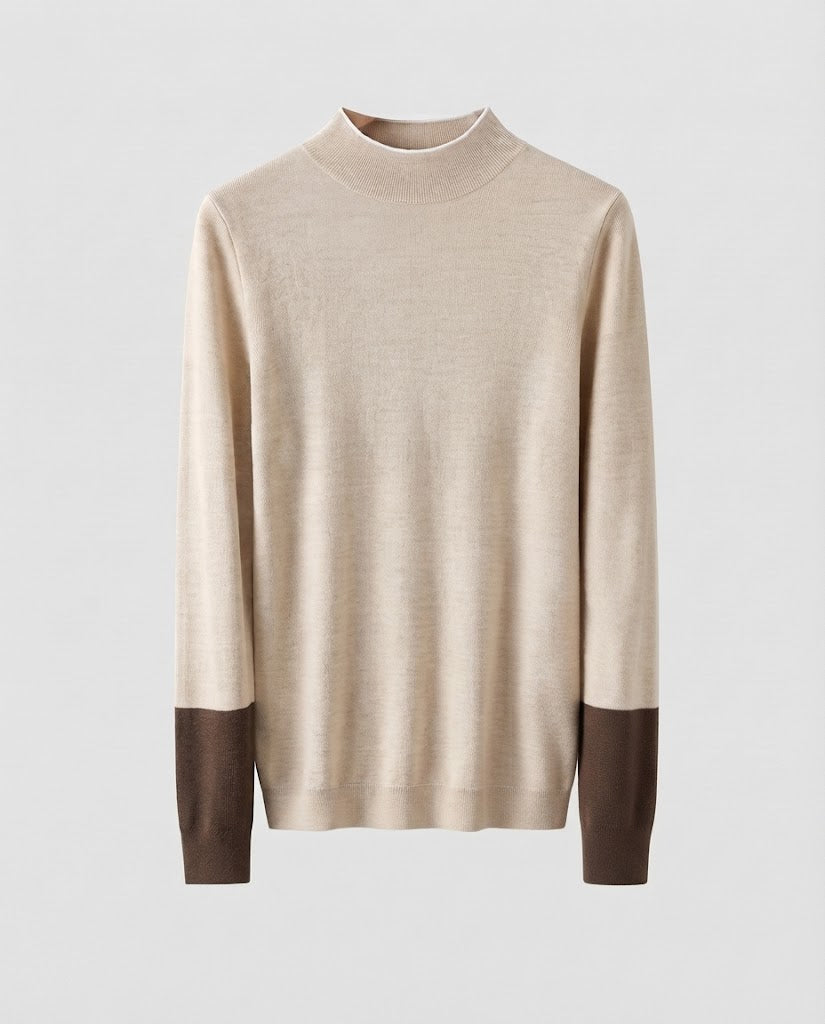 Damen Feiner Slim-Fit Stehkragenpullover aus Kaschmir‑Optik mit kontrastierenden Ärmelabschlüssen Drune