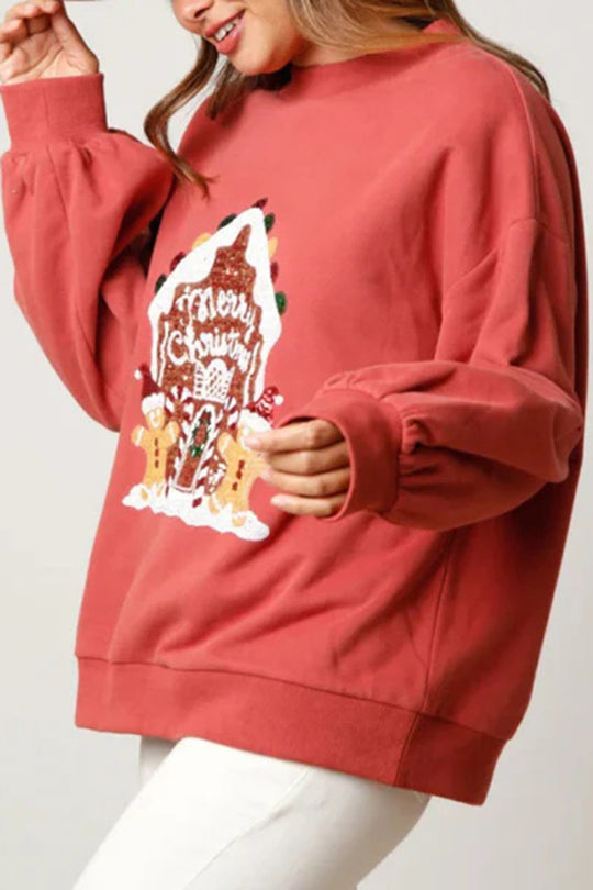 Drune | Weihnachts Süßigkeitenhaus Pailletten Lässiger Lockere Pullover