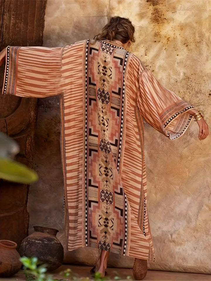 Drune | Boho Plus Size Kimono mit Bindegürtel Maxi Tunika