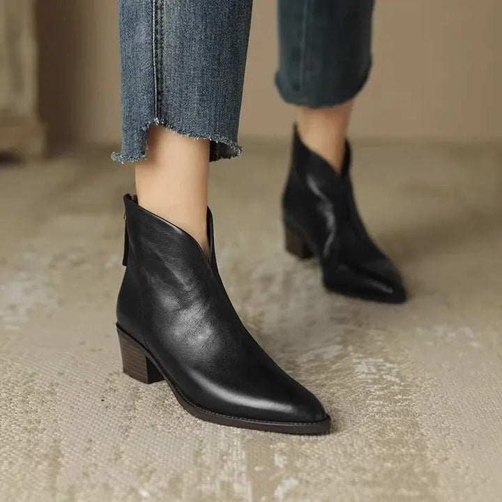 Drune | Stiefeletten Echtes Leder Spitzenzehen Mid Blockabsatz Elegante Passform