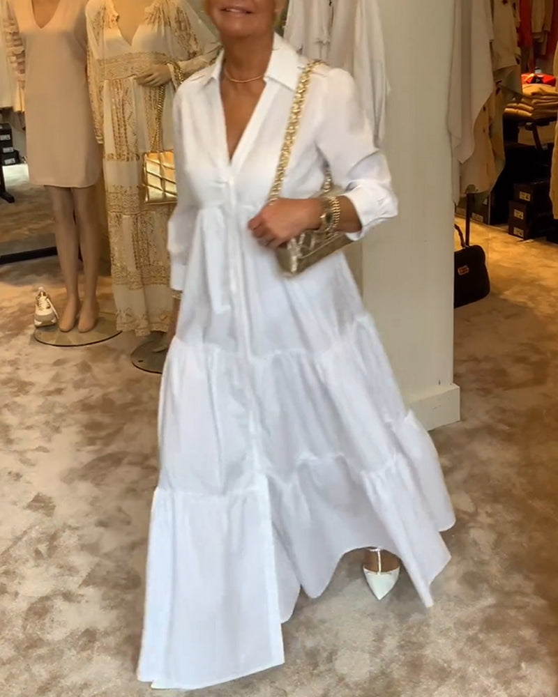 Drune | Lange Weiße Kleid mit Hemdkragen