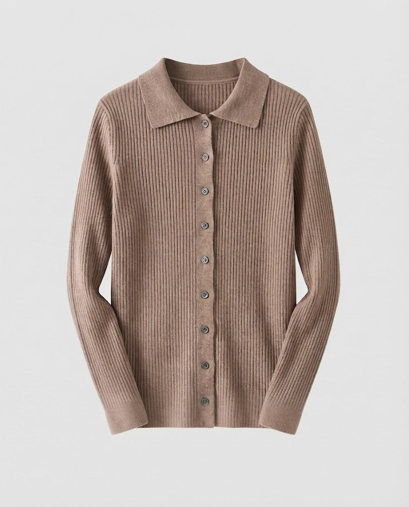 Damen Feiner Rippenstrick-Cardigan mit Hemdkragen und passendem Trägertop Drune