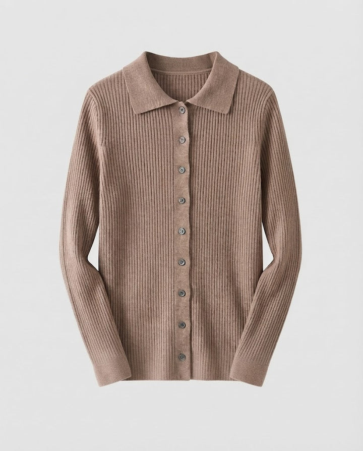 Damen Feiner Rippenstrick-Cardigan mit Hemdkragen und passendem Trägertop Drune